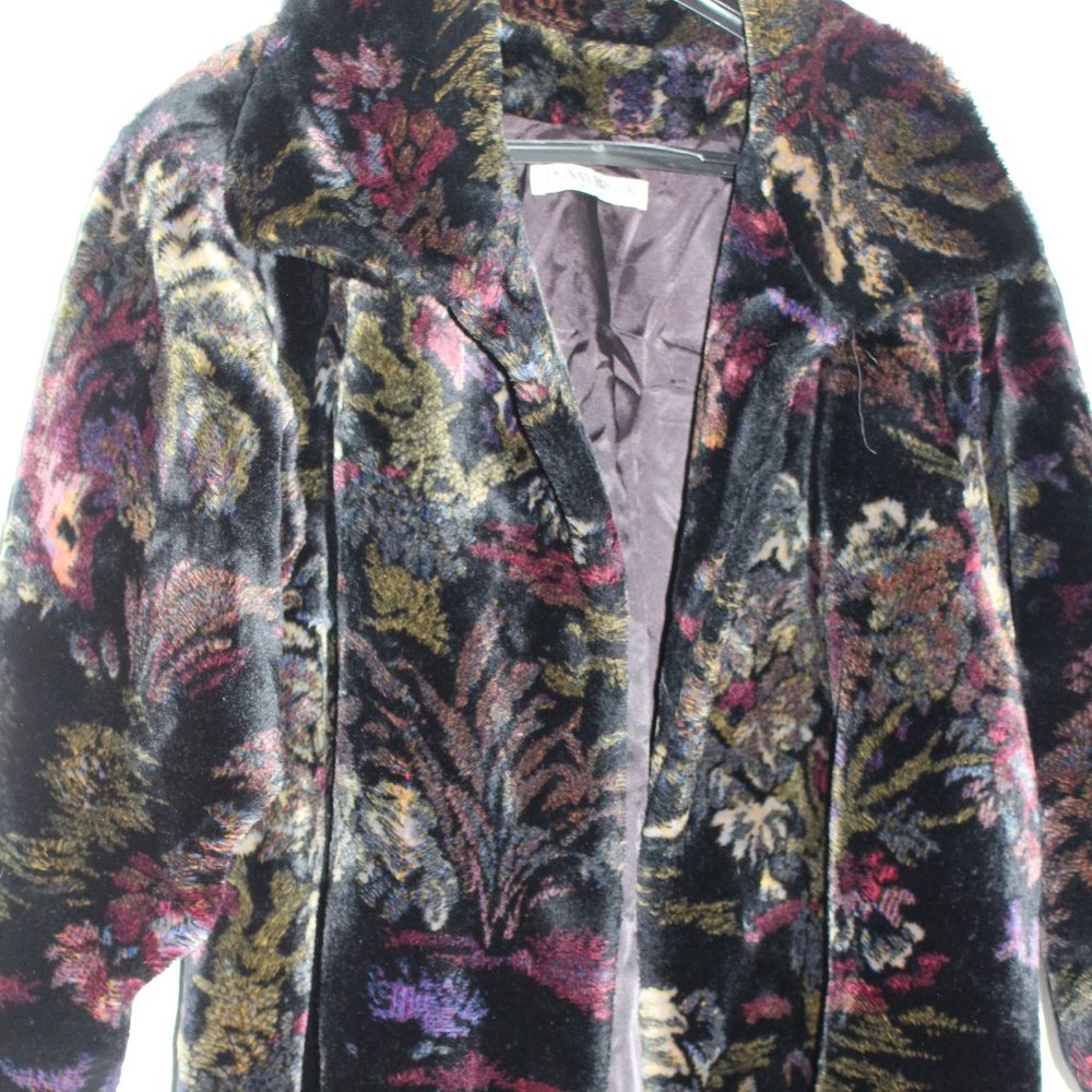 Vintage Donnybrook Floral Faux Fur Coat Size Small